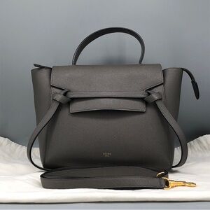 Celine Belt Bag Grey Grained Leather Top Handle Shoulder Bag